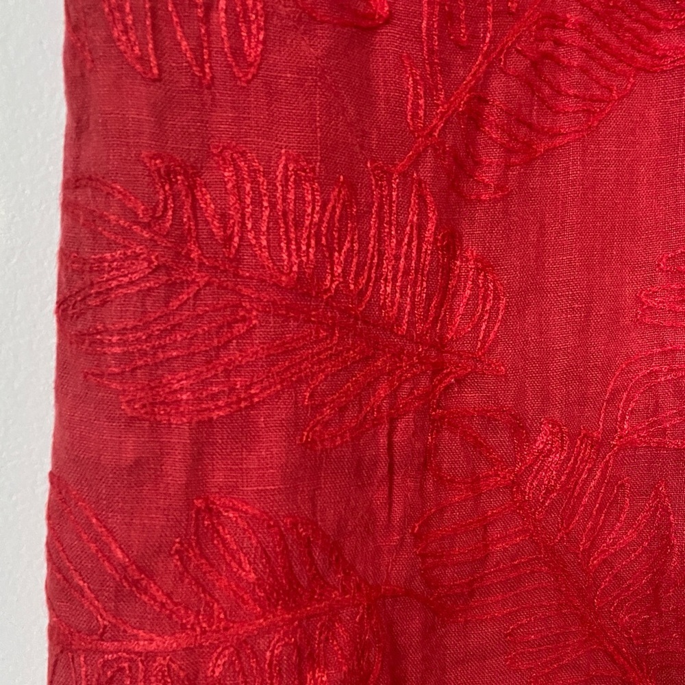 Lina Tomei Red linen embroidered floral sleeveless dress size Small - Picture 5 of 14
